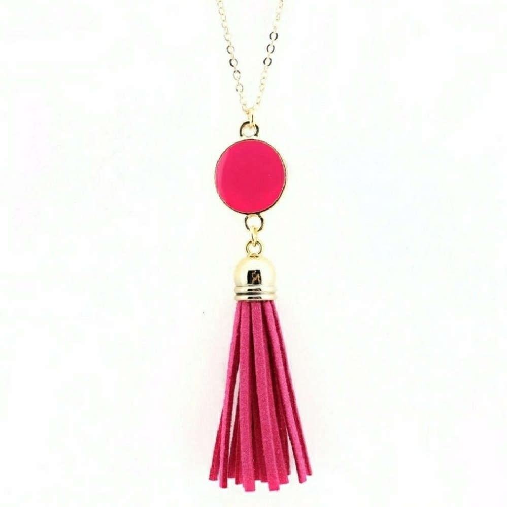 Pink Enamel Pendant Tassel Necklace